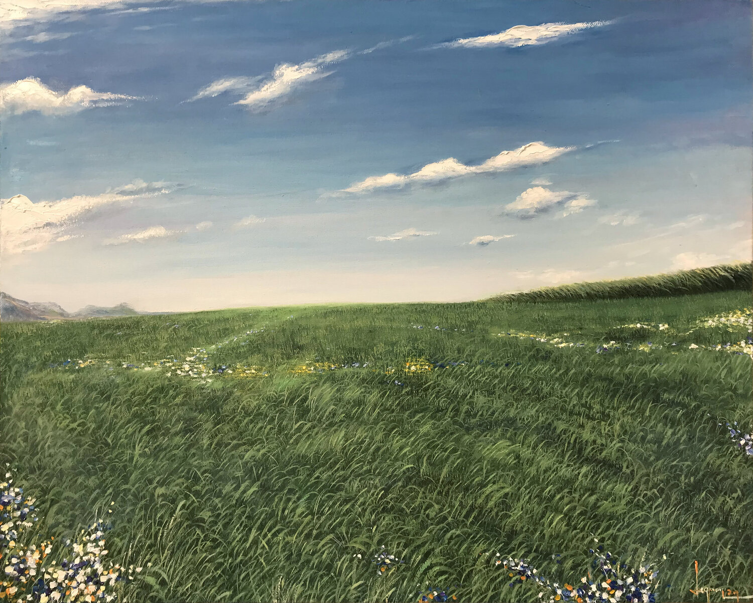 Green spring grassland Quan Le Original painting for sale