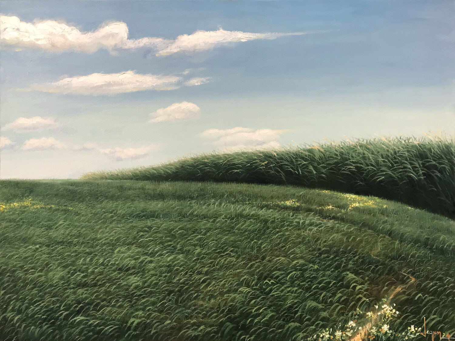 Green spring grassland* Quan Le Original painting for sale
