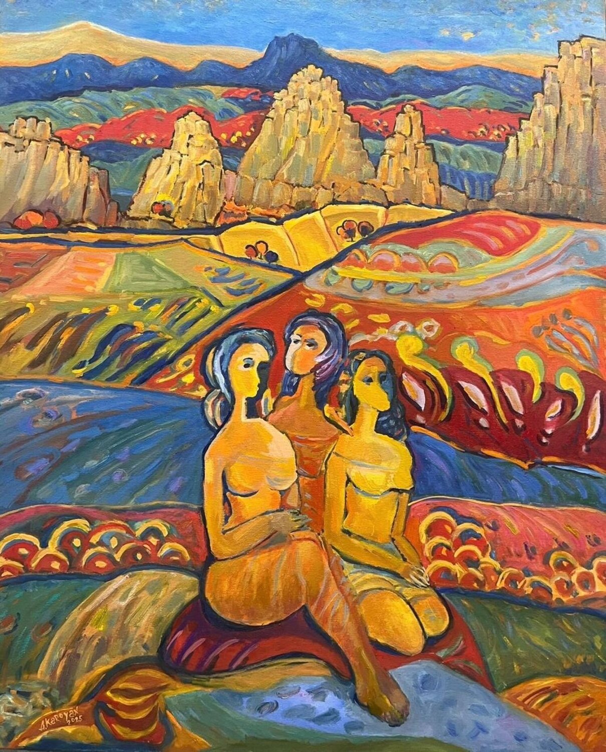 Colorful Mountain Philosophers Albert Karoyan Original painting for sale