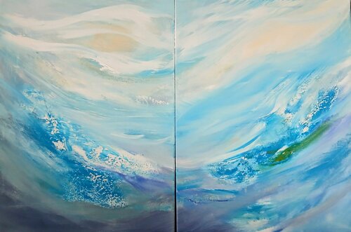 Blue mouvement - Duo Abstract by Cassia, Painting for Sale on Select