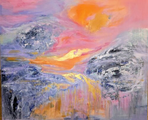 Red Fluid Sunset Time by Cassia, Painting for Sale on Select