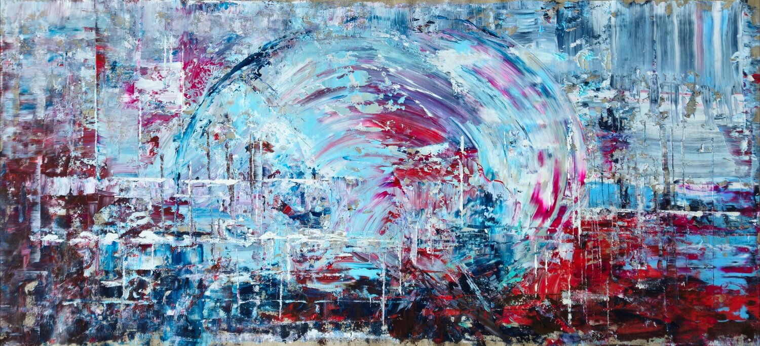Red & Blue Abstract, The Passage, 200cm Cassia Original painting for sale
