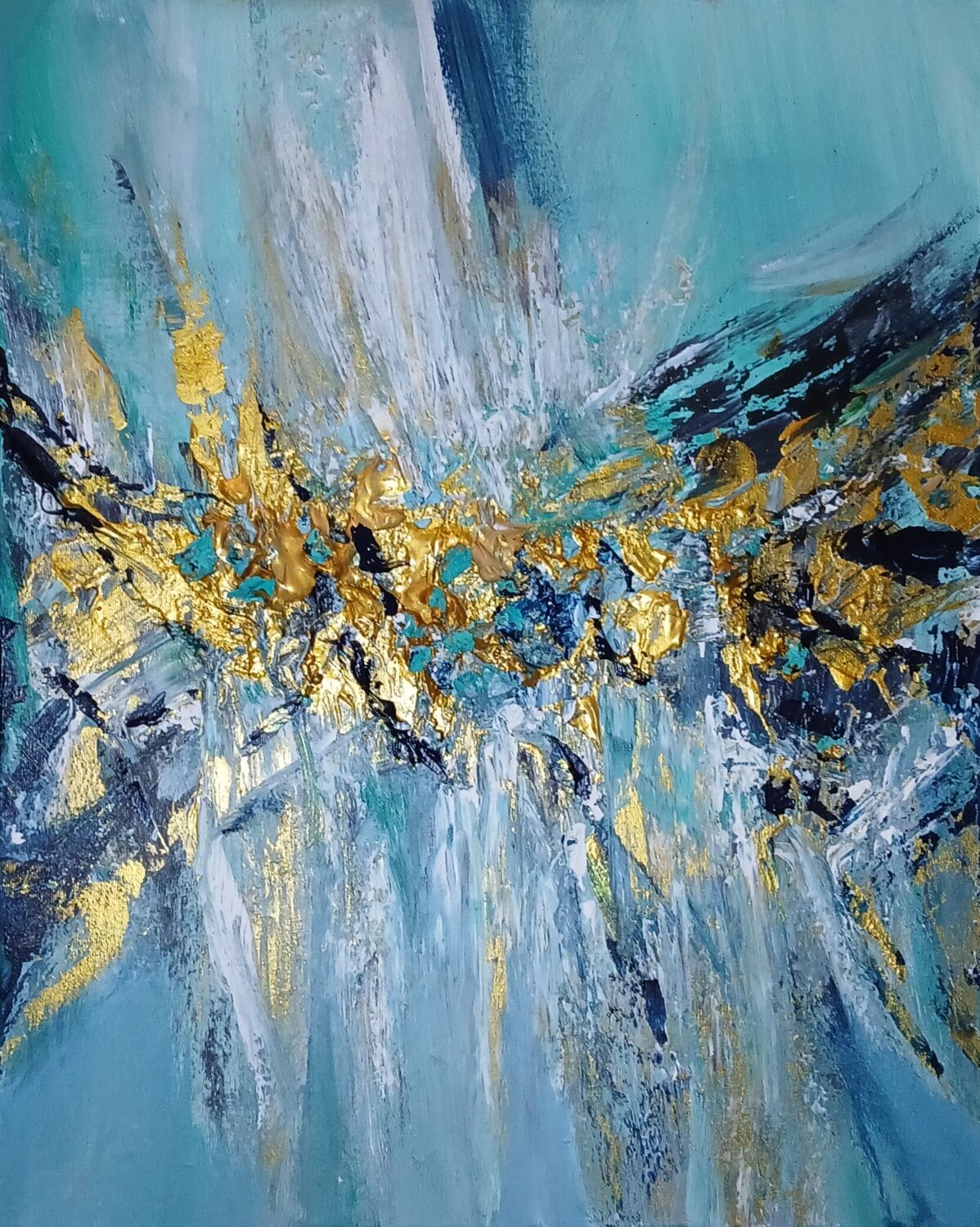 Turquoise doré Cassia Original painting for sale