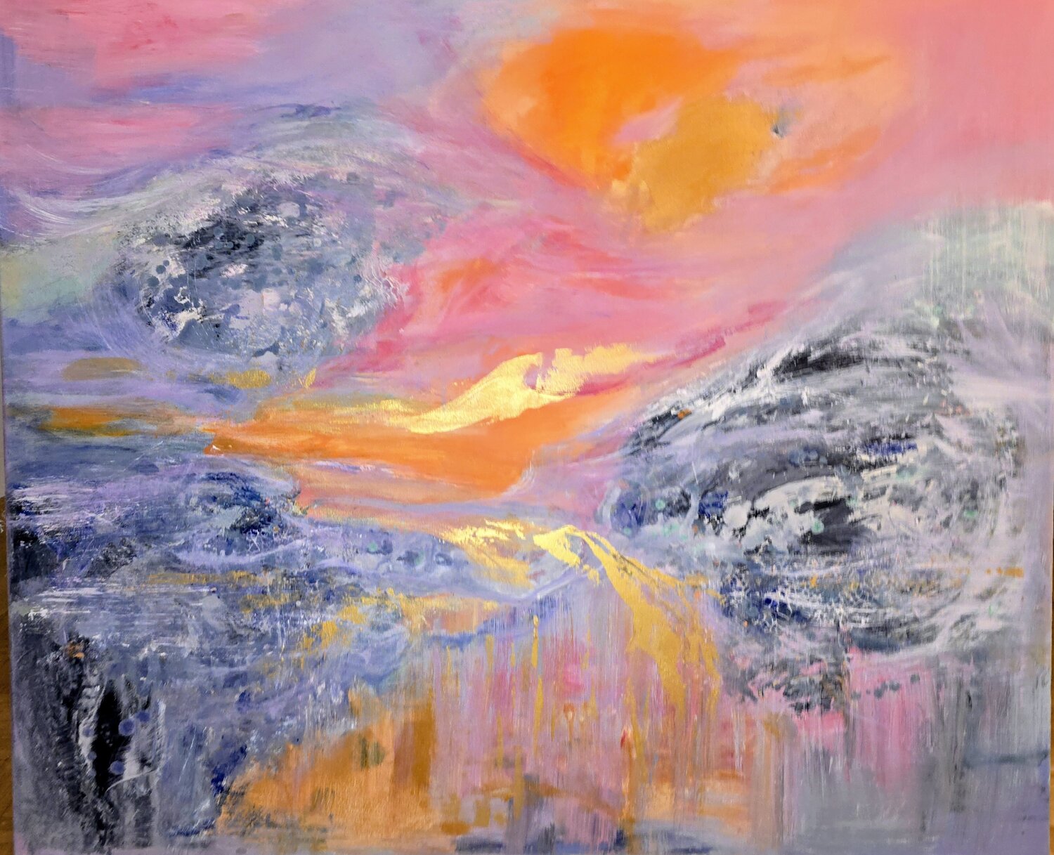 Red Fluid Sunset Time Cassia Original painting for sale