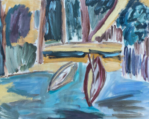 Barche sulle rive del fiume Neman by Katia Demyanova, Painting for Sale on Select
