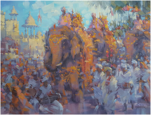 Hindu festival by Alex Hook Krioutchkov, Painting for Sale on Select