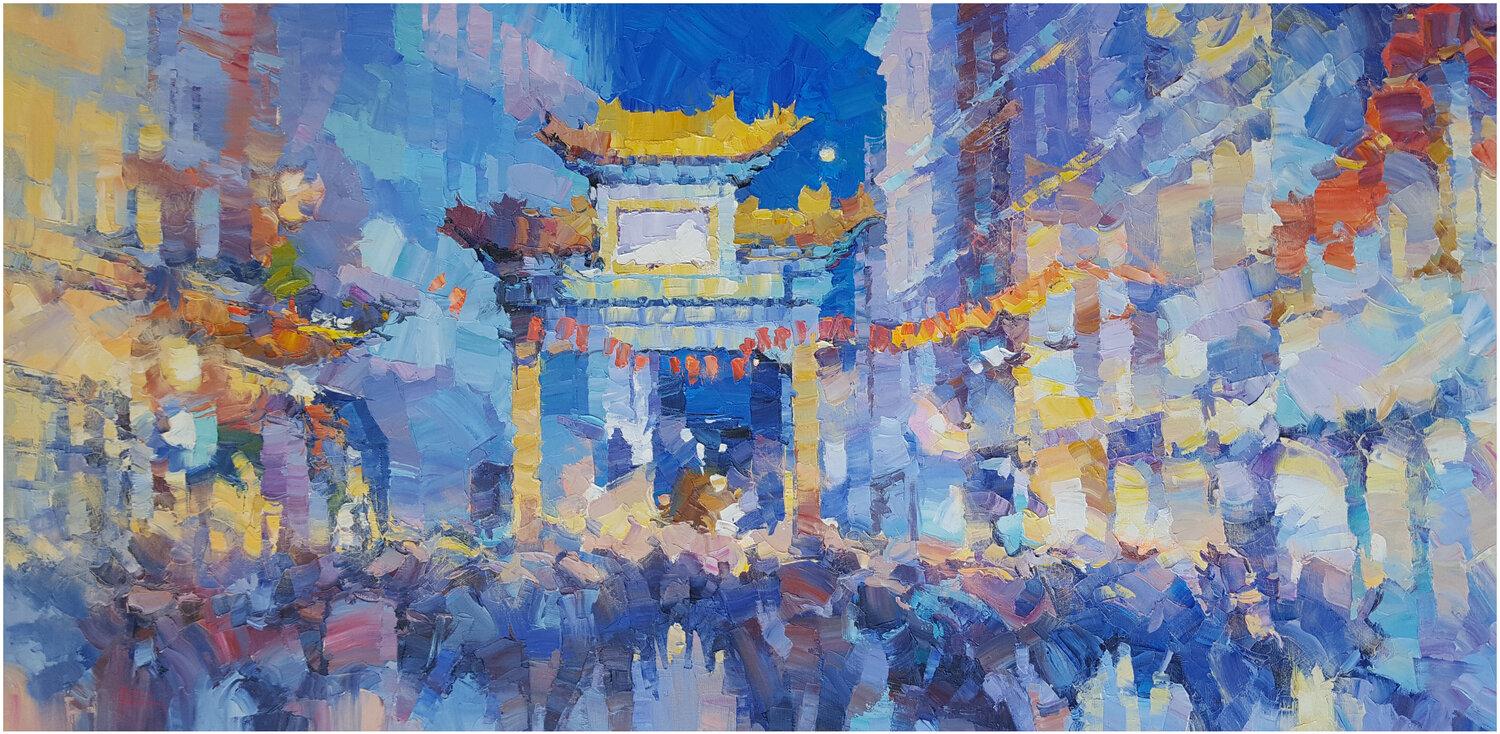 London's CHINATOWN at night II Alex Hook Krioutchkov Original painting for sale