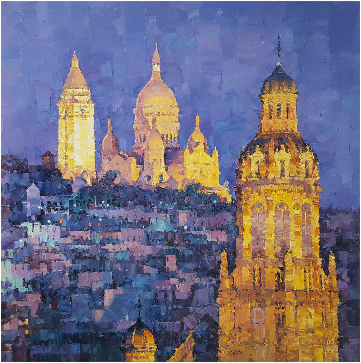 Paris at night X Alex Hook Krioutchkov Original painting for sale