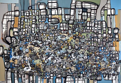 Cellular Cityscape by Fernando Jaramillo, Painting for Sale on Select