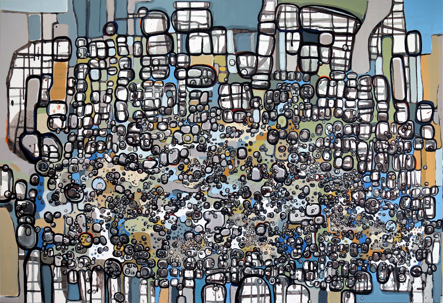 Cellular Cityscape Fernando Jaramillo Original painting for sale