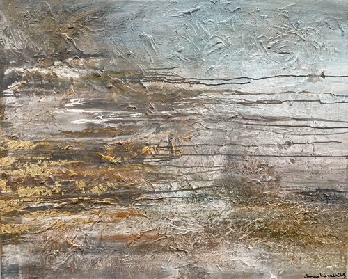 LIKE THE SHORELIGHTS OF HE SEA ( horizon) with gold flakes by Ilona Hendriks, Painting for Sale on Select