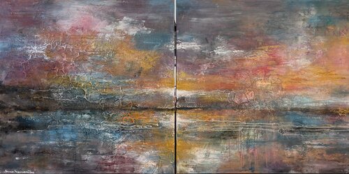 THE SILENT TIDE , 2 panels  ( where land meets sea) by Ilona Hendriks, Painting for Sale on Select