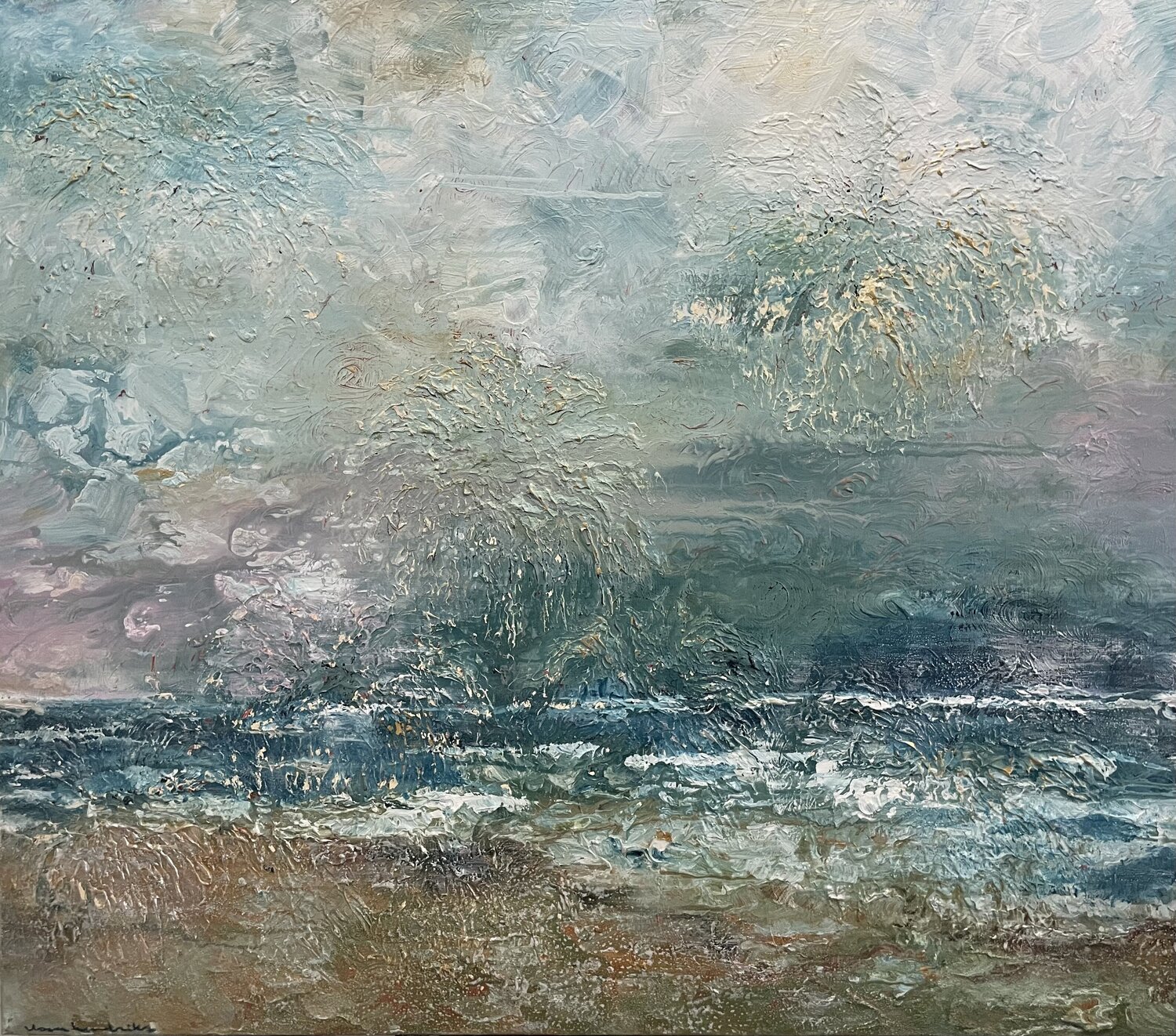 "BONFIRE METAMPORPHOSIS" where land meets sea Ilona Hendriks Original painting for sale