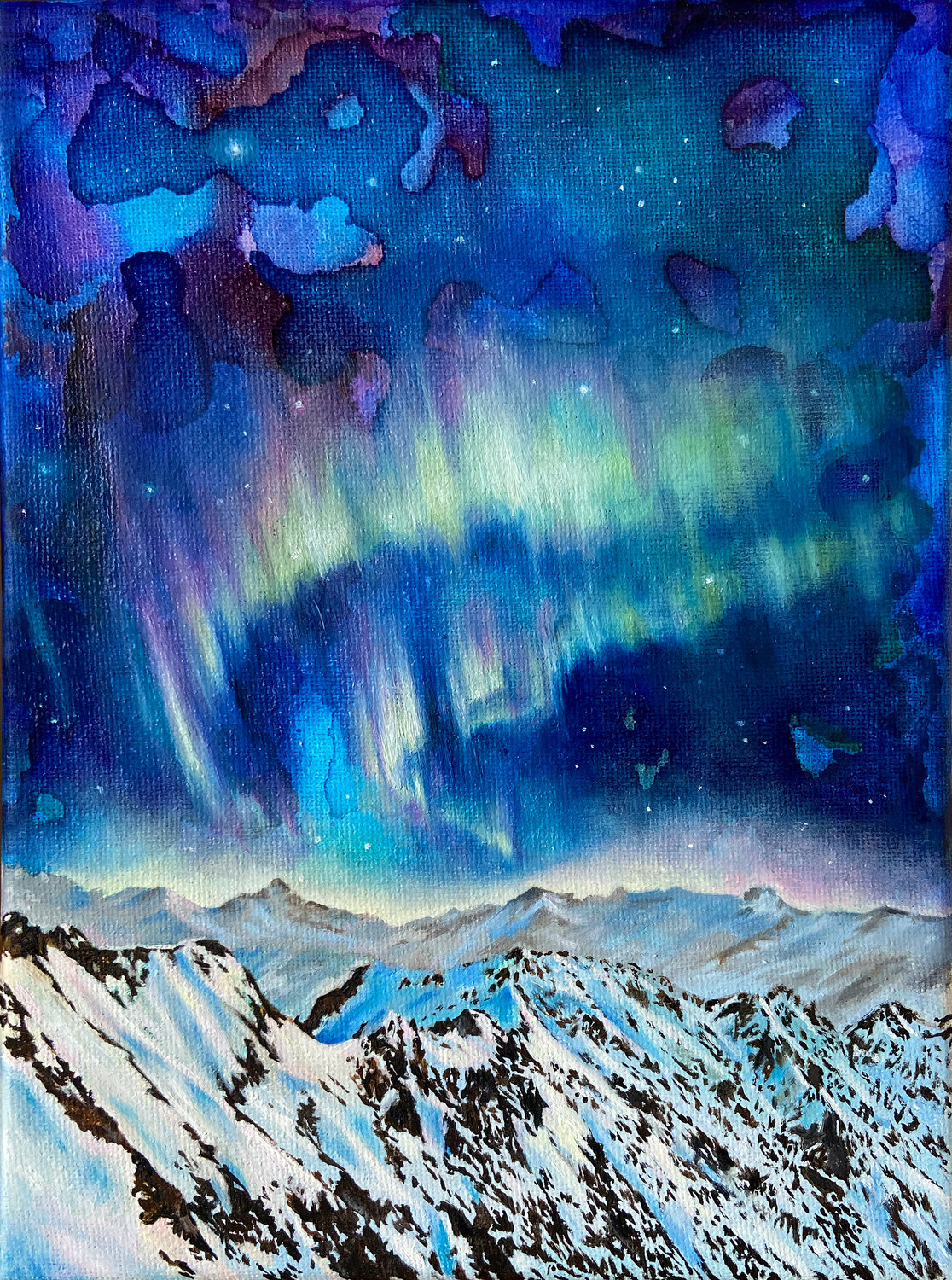 Twisting Aurora (Aurora Borealis near the North Pole) Anne Wölk Original painting for sale