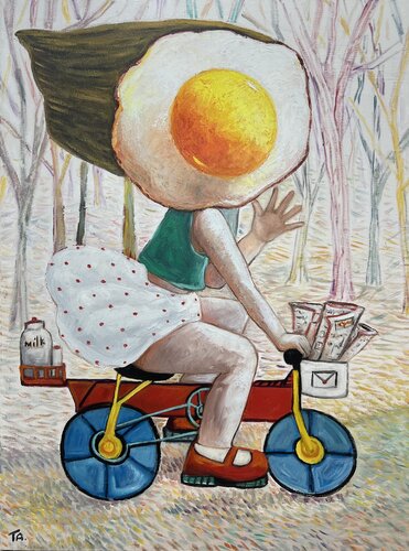 Egg girl on her bike by Ta Byrne, Painting for Sale on Select