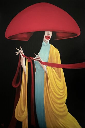 Vietnamese Lady in a Red Hat by Ta Byrne, Painting for Sale on Select