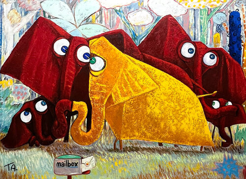 The elephant family by Ta Byrne, Painting for Sale on Select