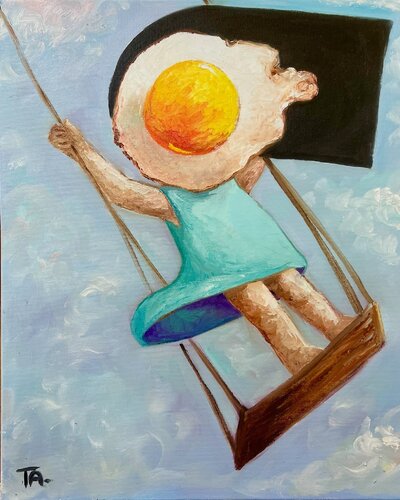 Egg girl on a swing von Ta Byrne, Malerei kaufen auf Select