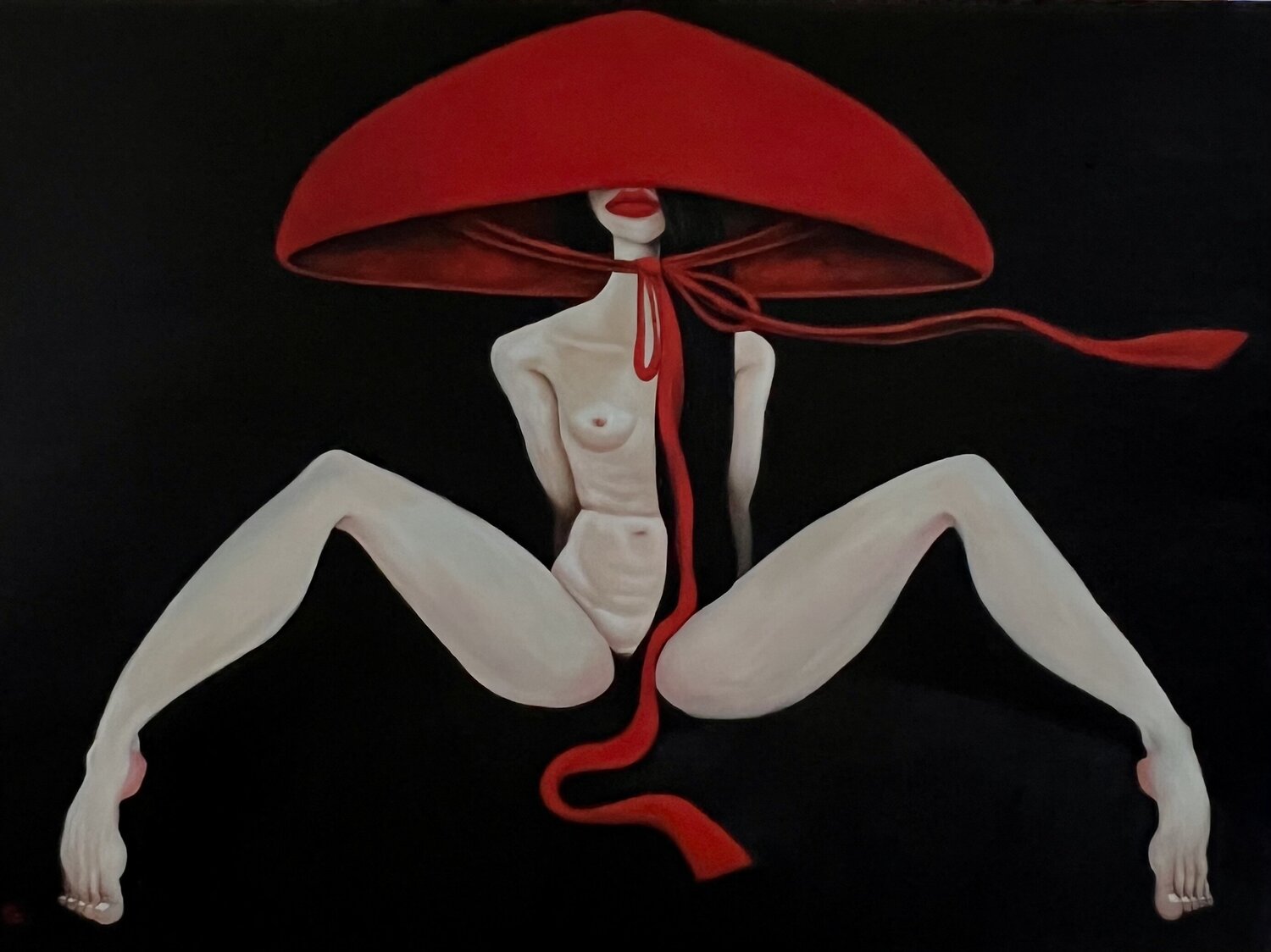 Lady in red hat Ta Byrne Original painting for sale