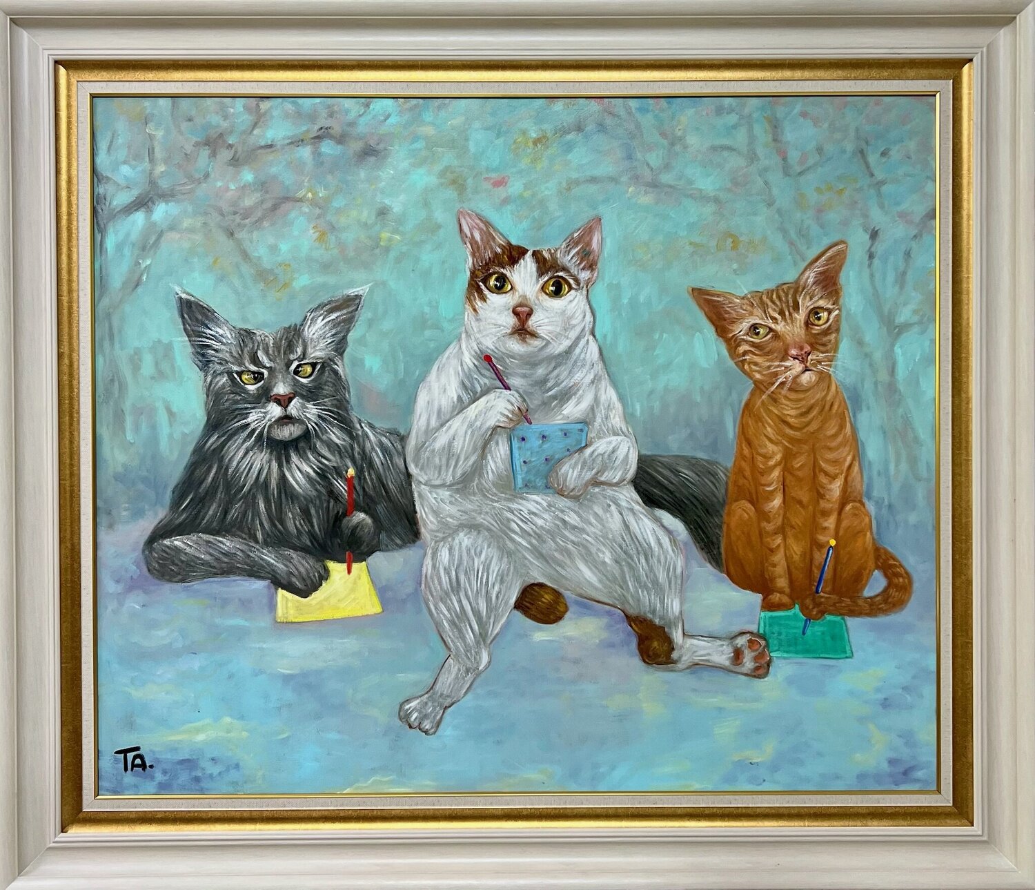 3 Cats Ta Byrne Original painting for sale
