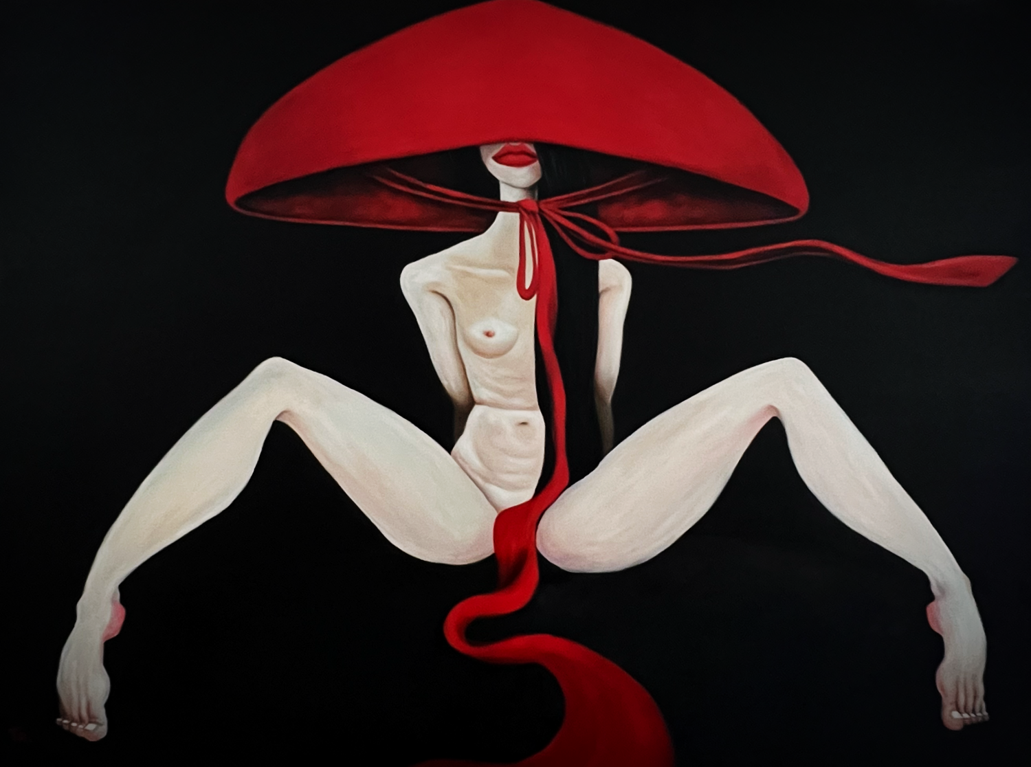 Nude woman in a red hat Ta Byrne Original painting for sale