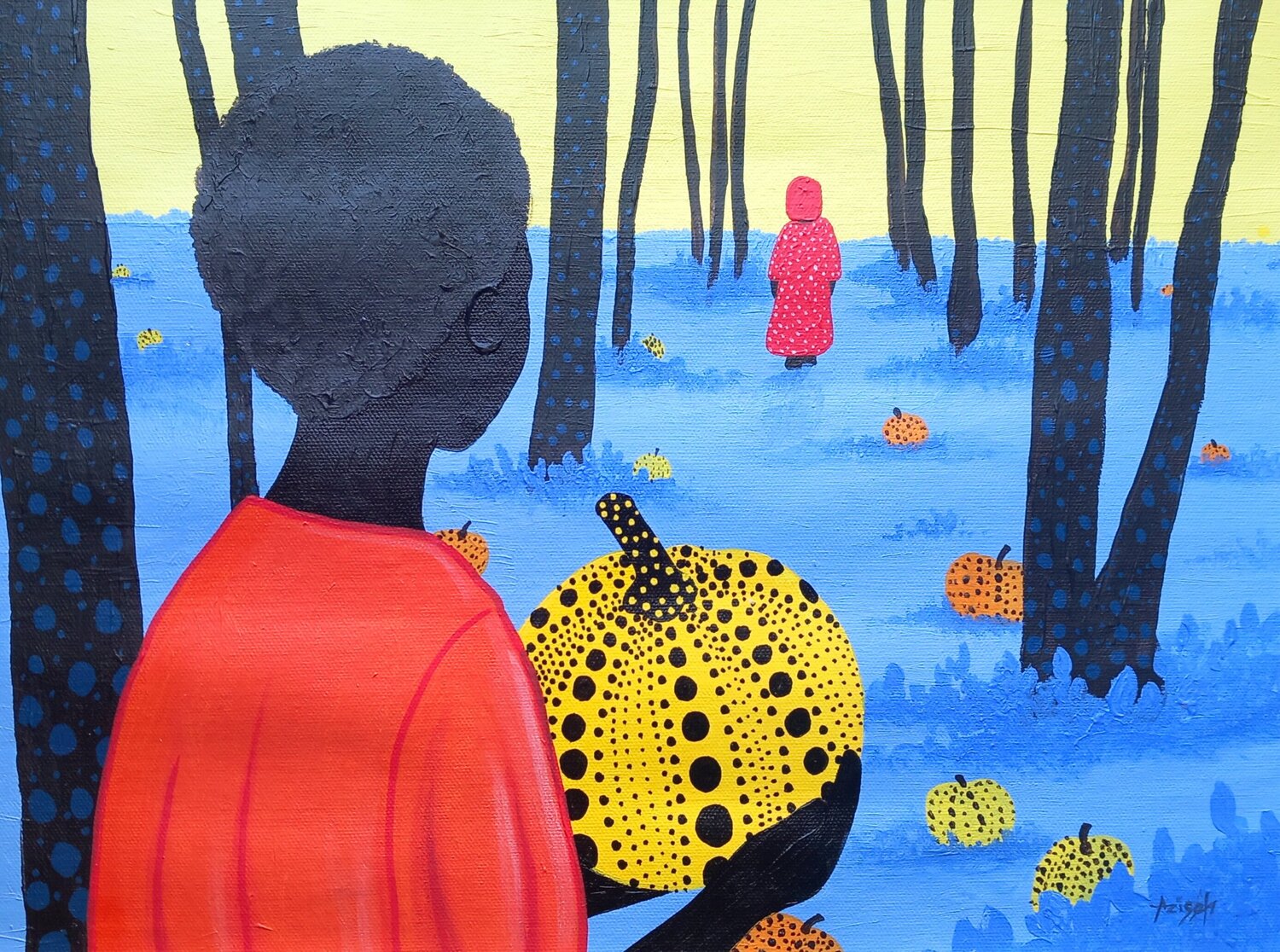 Vessels of memory [Tribute to Yayoi Kusama] Aziseh Emmanuel Original painting for sale