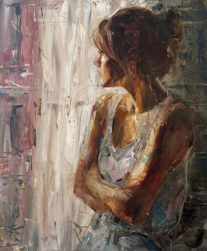 Woman at the window by Liubou Sas, Painting for Sale on Select
