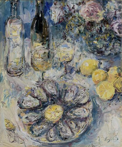 Still life with oysters by Liubou Sas, Painting for Sale on Select