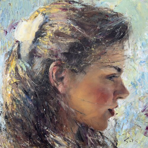 Girl with a white hairpin by Liubou Sas, Painting for Sale on Select
