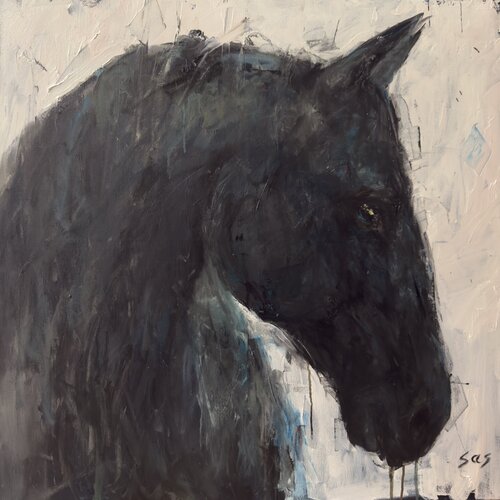 Black horse by Liubou Sas, Painting for Sale on Select