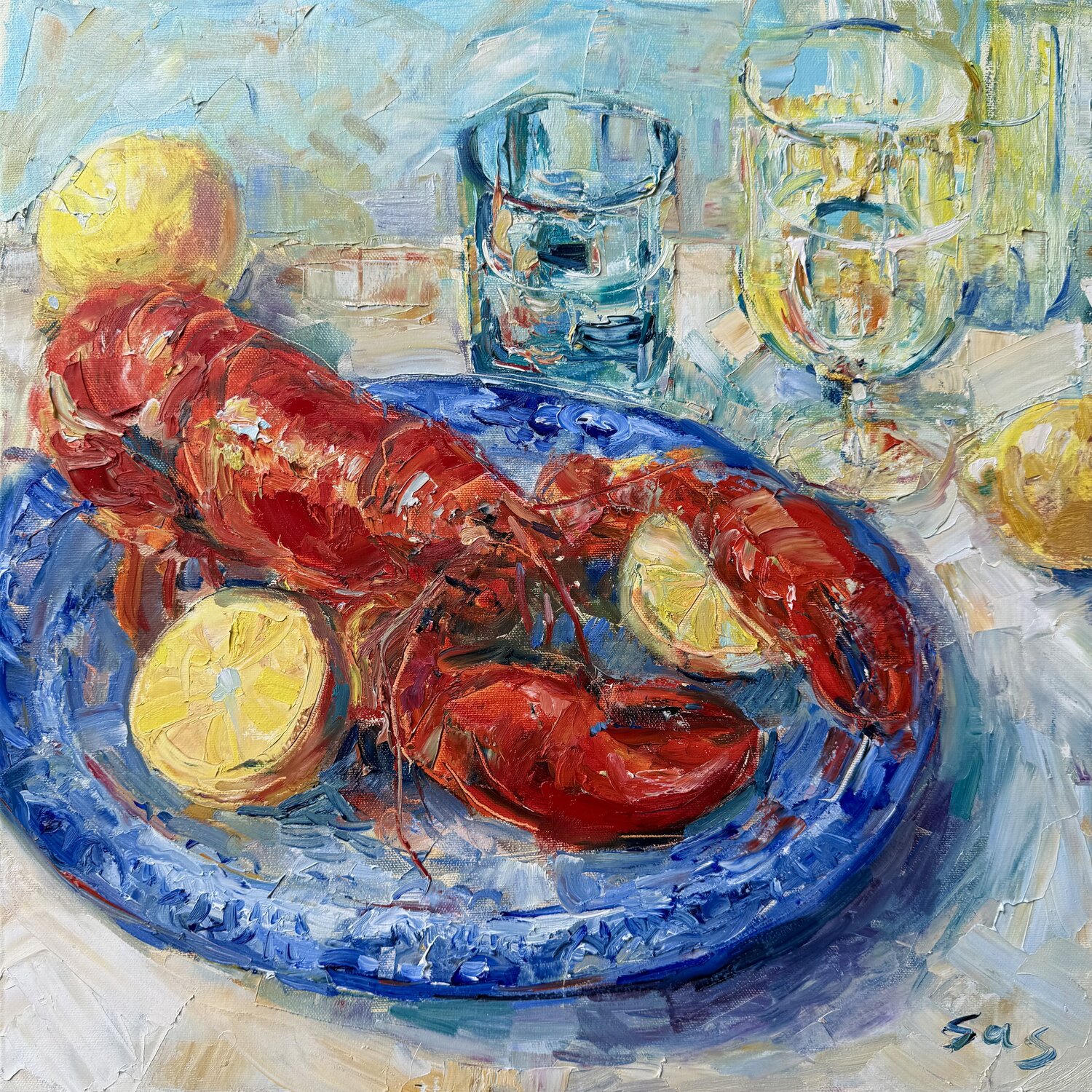 Still life with lobster Liubou Sas Original painting for sale