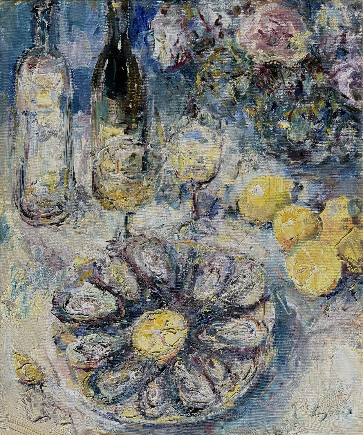 Still life with oysters Liubou Sas Original painting for sale