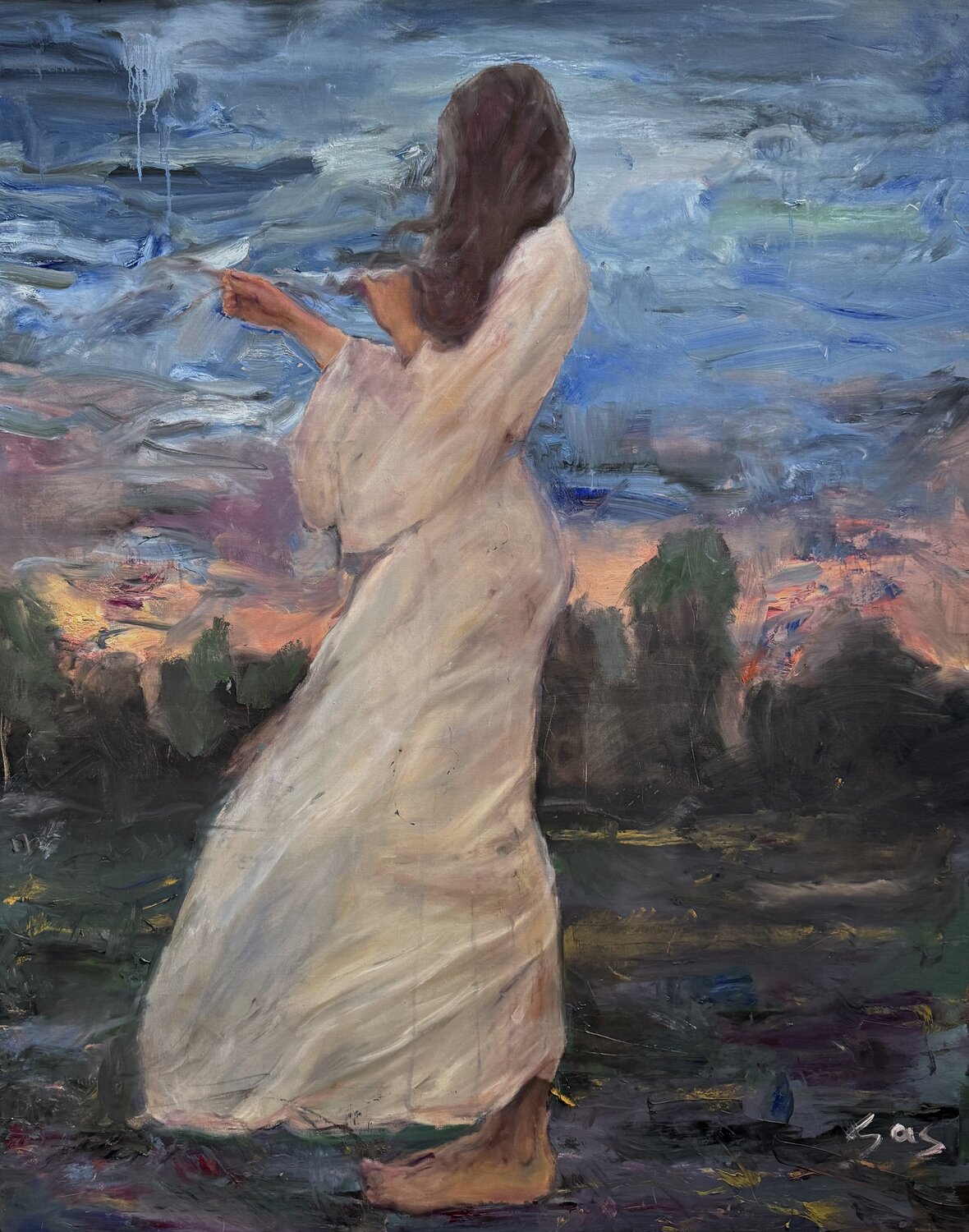 She Weaves Her Hair Into Clouds Liubou Sas Original painting for sale