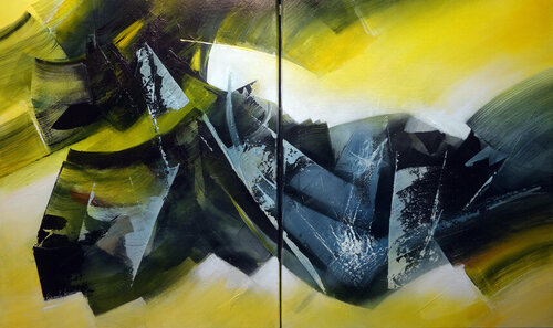 "Composition 455" (diptyque)  ( Abstraction lyrique ) von Alain Brunet "Tenurb-Géneau", Malerei kaufen auf Select