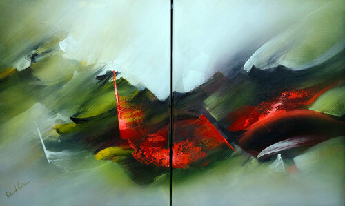 "Composition 619"  (Diptyque 2 x 15F )    Abstraction lyrique von Alain Brunet "Tenurb-Géneau", Malerei kaufen auf Select
