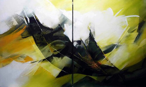 "Composition 458"  (diptyque 2 x 15F)    Abstraction lyrique von Alain Brunet "Tenurb-Géneau", Malerei kaufen auf Select