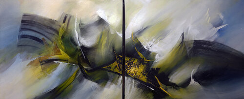 "Composition 449       ( diptyque 2 x 15F )   Abstraction lyrique von Alain Brunet "Tenurb-Géneau", Malerei kaufen auf Select