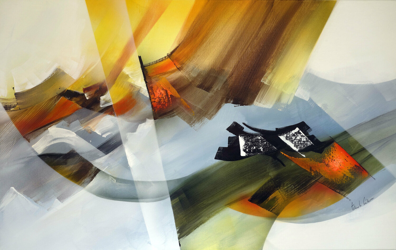 "Composition 827"   ( Abstraction lyrique ) Alain Brunet "Tenurb-Géneau" Original painting for sale
