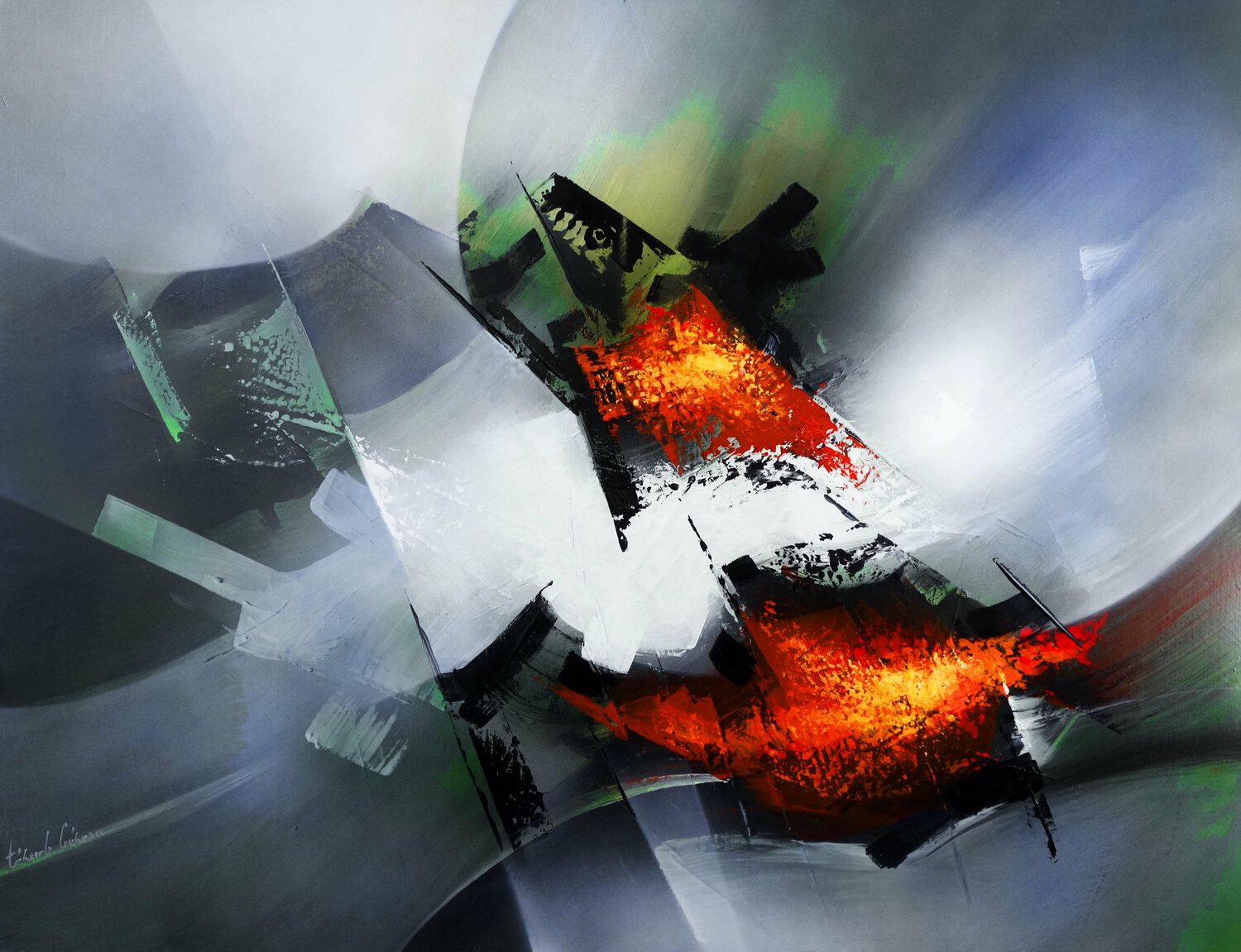 "COMPOSITION 667"  ( Abstraction lyrique ) Alain Brunet "Tenurb-Géneau" Original painting for sale