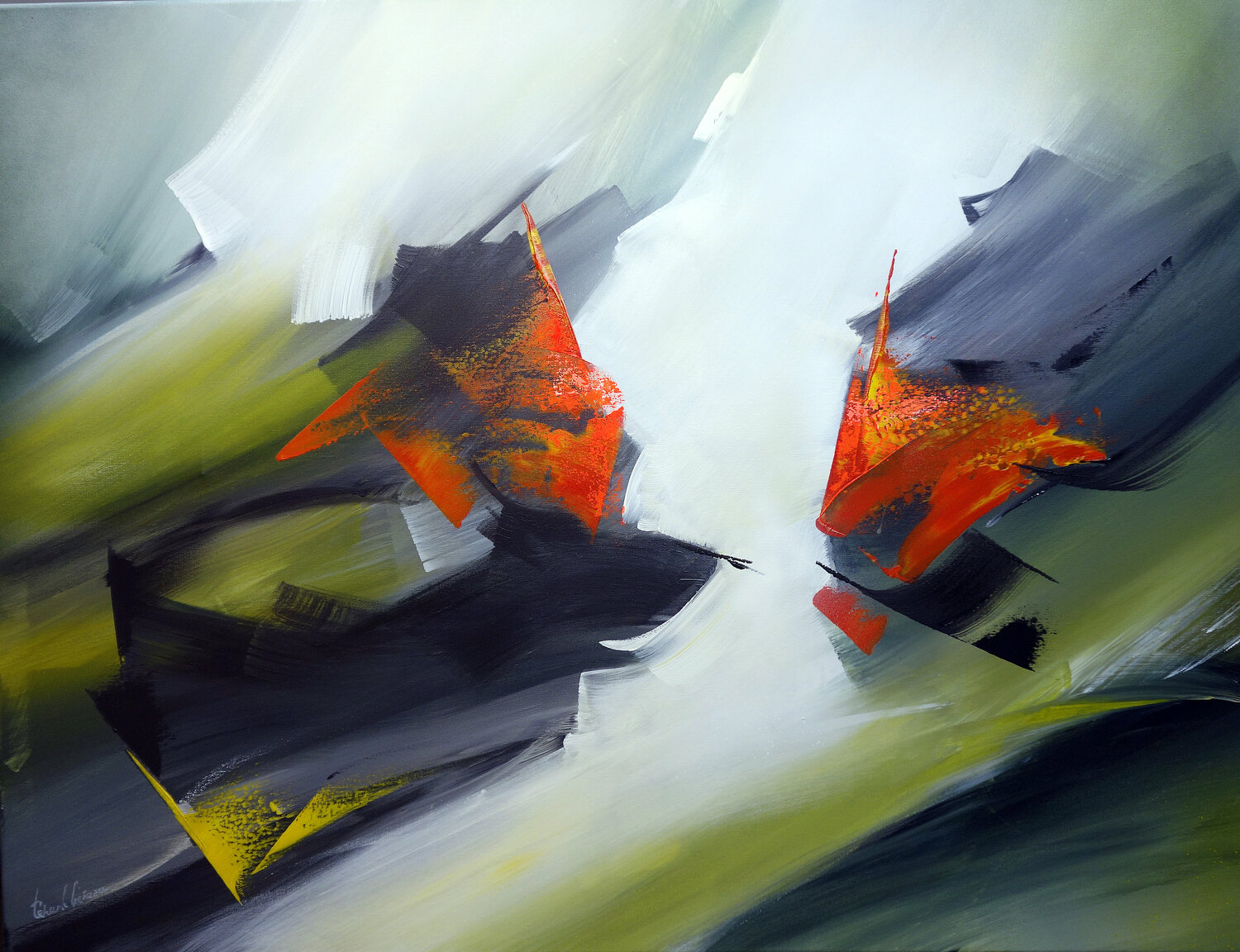 "COMPOSITION 624"   ( Abstraction lyrique ) Alain Brunet "Tenurb-Géneau" Original painting for sale