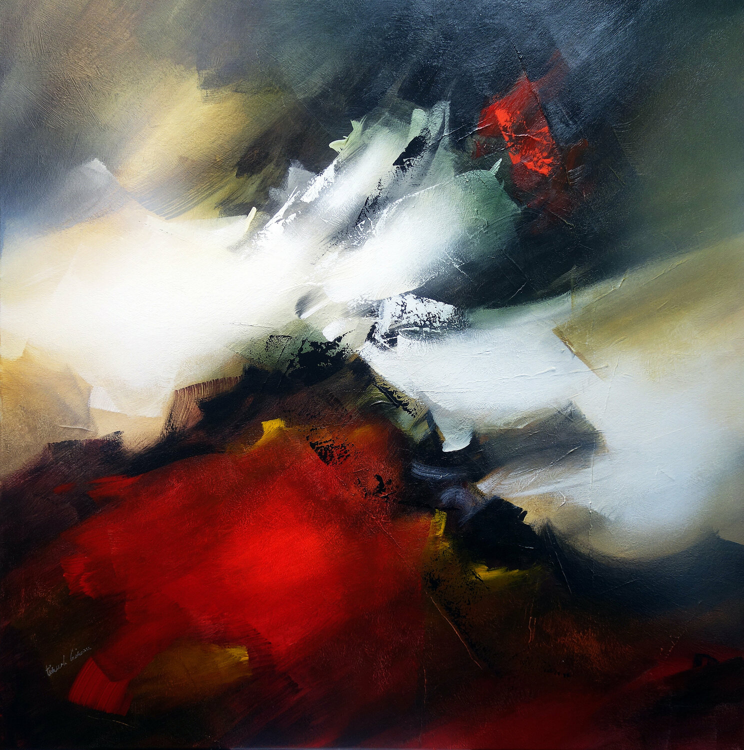 "COMPOSITION 495"   ( Abstraction lyrique ) Alain Brunet "Tenurb-Géneau" Original painting for sale