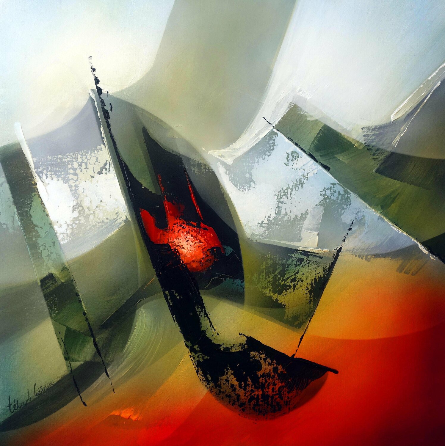 "COMPOSITION 732"  ( Abstraction lyrique ) Alain Brunet "Tenurb-Géneau" Original painting for sale