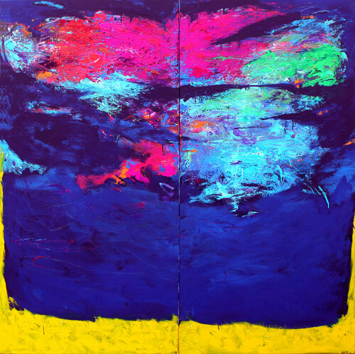 EXTRA LARGE DIPTYCH 200x200 "Birth" by Veljko Martinovic, Painting for Sale on Select