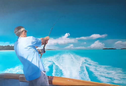 ANGLING A JOY (FISHING IN SOUTHERN SEAS) by Tatiana Rezvaya, Painting for Sale on Select