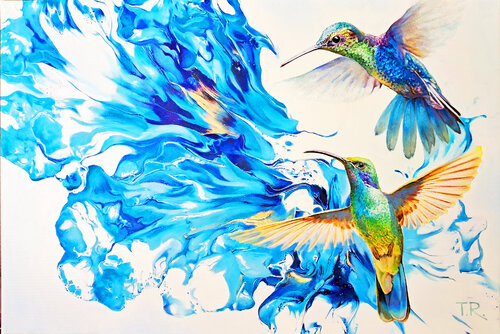 A FLIGHT OF HUMMINGBIRDS by Tatiana Rezvaya, Painting for Sale on Select