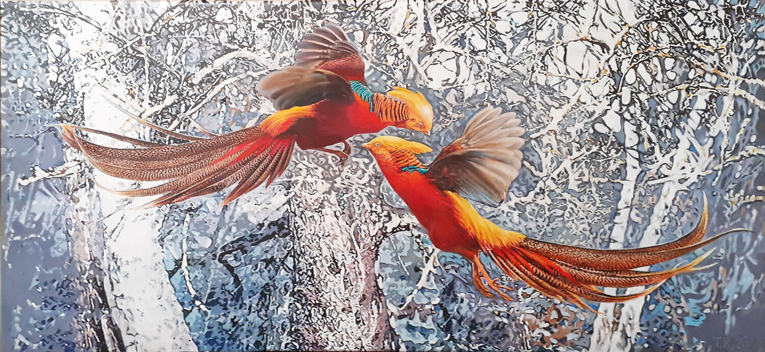 PHEASANTS IN FLIGHT Tatiana Rezvaya Original painting for sale