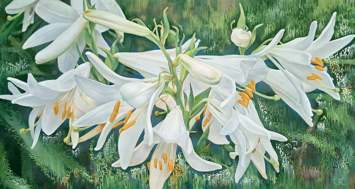 WHITE LILIES Tatiana Rezvaya Original painting for sale