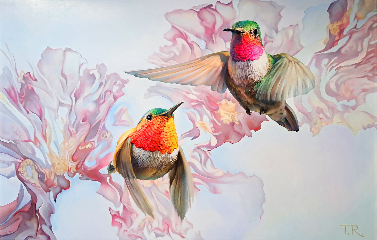 TWO HUMMINGBIRDS Tatiana Rezvaya Original painting for sale