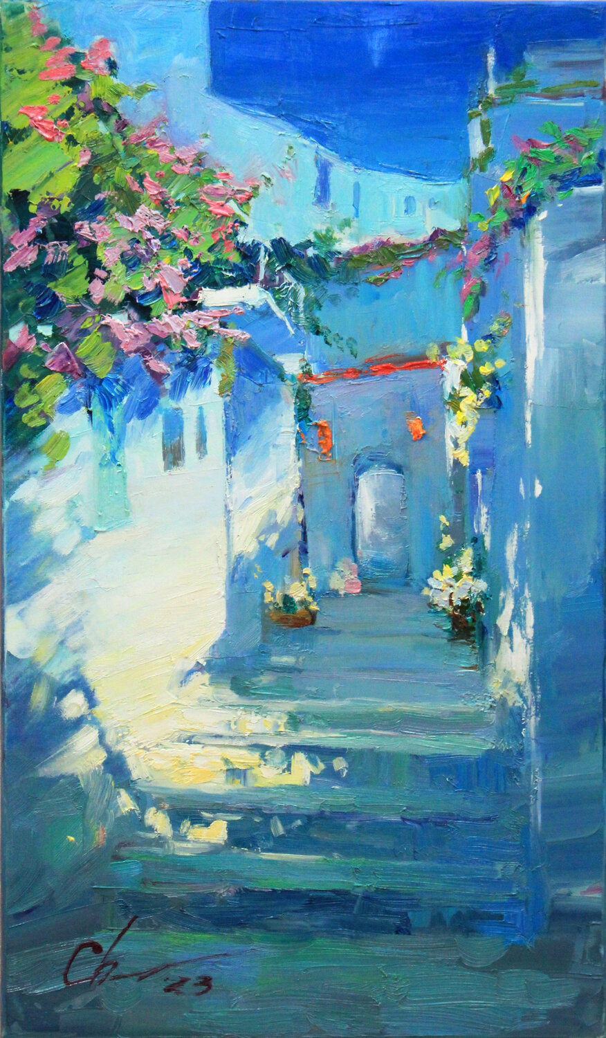 Santorini streets - Greece Sergei Chernyakovsky Original painting for sale