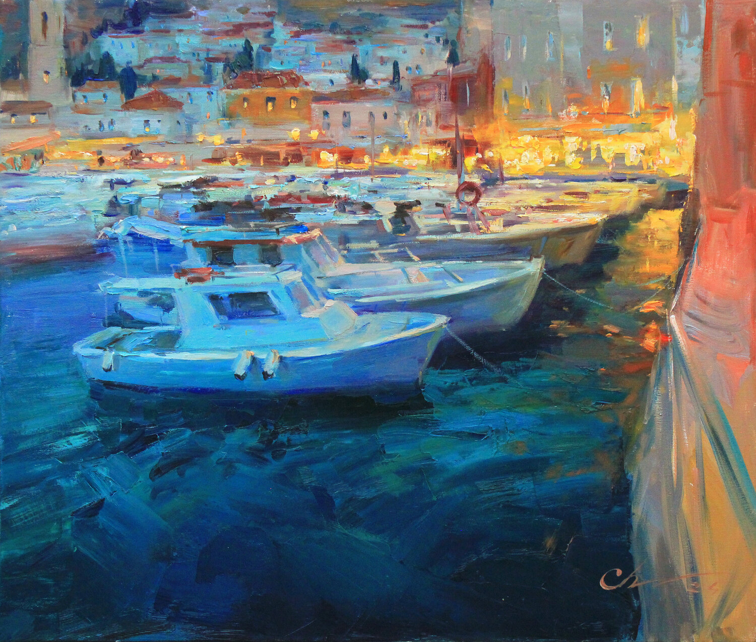 Yachts in harbor Sergei Chernyakovsky Original painting for sale